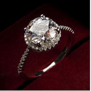 Wholesale Luxury Female Big White Round Engagement Ring Cute 925 Silver Jewelry Crystal Diamond Ring Vintage Wedding Rings For Women