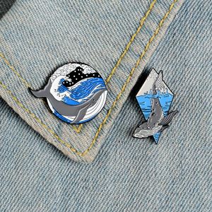 Derin Deniz Balina Pimleri Mavi Dalga Yalnız Gri Balina Emaye Broşlar Kadınlar için Yaka Pin Rozeti Giysi Sırt Çantası Çanta Hayvan Takı Hediyeler