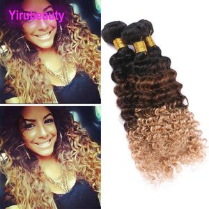 Peruvian Ombre Human Hair Three Tone Color 1B 4 27 Deep Wave Yiruhair Curly 1B 4 27 Human Hair 3 Bundles