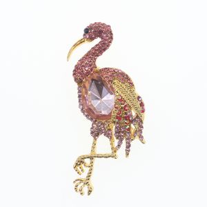 10 teile/los Vintage Gold Ton Elegante Flaningo Broschen Strass Kristall Tier Vogel Brosche Pin