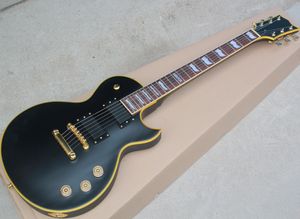Fabrika Toptan Mat Siyah Elektro Gitar sarı ciltleme, gülağacı fretboard, inci kakma, özelleştirilmiş hizmetler sunan