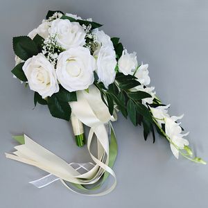 Şelale Ipek Gül Düğün Buketi Nedime Gelin Buketleri Için Beyaz Yapay Çiçekler Mariage Malzemeleri Ev Dekorasyon