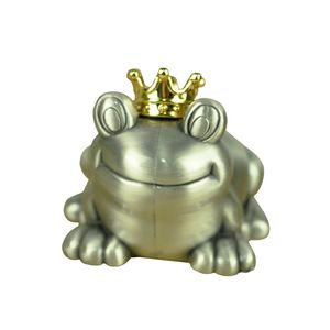 Yaratıcı Kurbağa Piggy Bank Para Kutusu ile Altın Taç Vintage Pewter Bronz Renkli Metal Para Tasarruf Pot Dekorasyon El Sanatları Hediyesi Çocuklar için