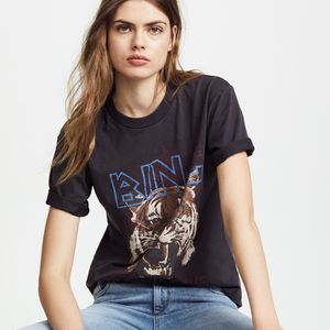 Boho Üstleri gömlek Siyah Kaplan Kafası Grafik Tees Kadın Pamuk Kısa Kollu O Boyun Yeni Moda Kadın T-shirt Rahat