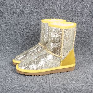 Sapatos Designer-g Paillette brilhantes Girls' Sequins Mulheres da neve do inverno botas com paetês cor para meninas da forma