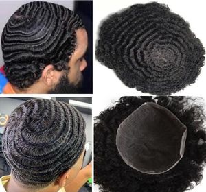 Mens Hairpieces 10mm Wave Full Lace Toupee Indian Virgin Human Hair Replacement for Black Men