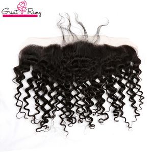 Greatremy® 13 * 2 Kulak Kulak Kapatma Bakire Brezilyalı Kıvırcık Dalga Dantel Frontal Kapatma Hairpieces İşlenmemiş İnsan Saç Uzatma Derin Kıvırcık