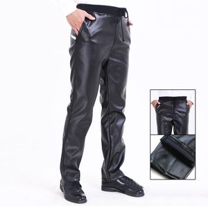 Calças de couro masculinas Mid Calças de bolso masculino casual elástico em linha reta regular long s-5xl