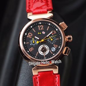 Ucuz Yeni Gül Altın Durumda Siyah Kadran Japonya Kuvars Chronograph Bayan İzle Kırmızı Deri Kayış Kronometre Moda Bayanlar Saatler Hello_wath