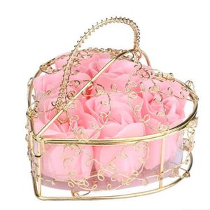 6шт Искусственная роза цветок в форме сердца железа коробка лепестки ванны мыло цветы романтические розы для валентина свадьба рождественские подарок