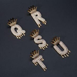 Мода Crown English инициалы подвеска ожерелье цепи CZ кубический циркоконовый белый золотой 18K позолоченные медные хиппопы для мужчин и женщин