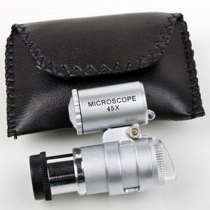 Mikroskop 45X Kuyumcu Büyüteç Takı Loupes Mini Büyüteçler Cep Mikroskoplar LED Işık + Deri Çanta ile Büyüteç MG10081