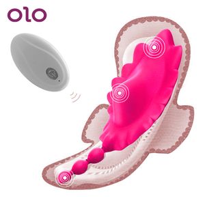 OLO Butterfly Vibrator Невидимая одежда Трусики Пульт дистанционного управления Массаж промежности Анус Секс-игрушки для женщин Стимулятор клитора MX191228