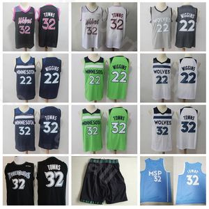 Gli uomini di pallacanestro Karl Anthony Towns Jersey Andrew Wiggins Edition Earned Verde Città Bianca Blu Navy Nero Tutti cucito Pant Breve