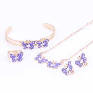 Gold Color Enamel Butterfly Ожерелье Браслет Браслет Для Детей Детский Костюм Ювелирные Изделия Наборы 8 Цветов