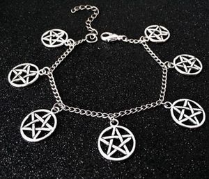 Moda Mücevherat Süpernatural Güç Pentagram Büyücüsü Gotik Pentagramı Bilezik Charm Kolye Örgülü Halat Bilezik Kadınlar / Erkekler 523