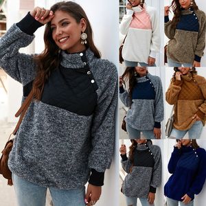 Mulheres patchwork pullover hoodies manga comprida com zíper sherpa moletom velo macio outwear outono e inverno tops casaco com capuz ljja3060