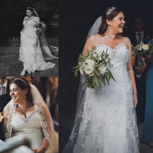 A-line Sevgiliye Artı Boyutu Düğün Gelin Elbise Dantel Aplike Tül Kristal Vintage Tasarımcı Hamile Kadınlar Vestidos De Novia
