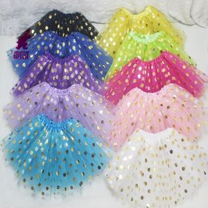 Girls Tutu Skirts Kids Designer Clothes Baby Gold Polka Dot Skirts Princess Tulle Ballet Skirt Pettiskirts Dance Wear Mini Dresses G7488