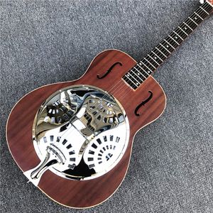 Özel Grand Kahverengi Hollow Vücut Elektro Gitar Facotry Metal Üst Mini Humbucker Rezonator Çelik