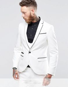 En İyi Tasarım Beyaz Damat Smokin Notch Yaka Merkezi Vent Groomsmen Mens Düğün Elbise Mükemmel Adam 3 Parça Suit (Ceket + Pantolon + Yelek + Kravat) 406