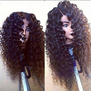 Uzun siyah kıvırcık peruklar ısıya dayanıklı sentetik ladys saç peruk afro kinky kıvırcık Afrika Amerikan sentetik dantel ön peruk siyah kadınlar için