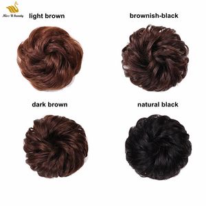 100% real humanhair scrunchie elástico banda updo extensões pão de cabelo topknot preto marrom curly chignons