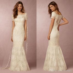 Lindas sereia novo vestidos de noiva Apliques de renda de mangas curtas Chapel Train Sheer Neck Bridal GOWNS PARA MULHERES VESTIDO DEIVA