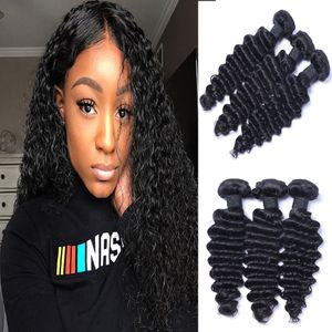 Brasiliano Deep Wave Curl 100% Non trasformato Dei Capelli Vergini Umani Teaves Remy Human Hair Extensions Weapper Capelli per capelli umani Tyves 3 Bundles