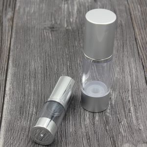 Gümüş Boş Kozmetik Havasız Şişe 15ml 30ml 50ml Taşınabilir Doldurulabilir Plastik Pompa Şişeleri Sıvı Losyon Özü