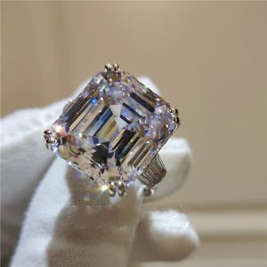Klasik Promise Ring 925 Ayar Gümüş Asscher Kesim 12mm 5A Sona CZ Bildirimi Düğün Band Yüzükler Kadınlar Için Gelin Takı