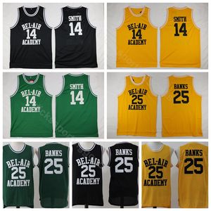 Taze Prens 14 Koleji Smith Jersey Movie Bel-Air (Bel Air) Basketbol 25 Carlton Bankalar Formalar Sarı Yeşil Siyah (TV Sitcom)