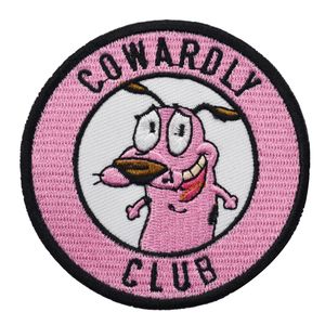 Hot Sell Pink COWARDLY CLUB Dog Embroidery Patches Front Size Iron On Sew On Applique Decoração Para Vestuário