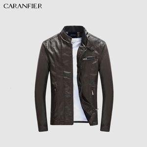 CARANFIER Mens PU Revestimentos Coats Motociclista Faux Leather Jacket Men Outono roupas de inverno masculino clássico Grosso Velvet Brasão S191019