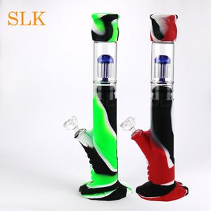 Düz Beher Sigara Bong Nargile Silikon Tüp 14 inç Vazo Şişe Hookah Shisha Recycler Su Boruları 14mm Cam Downstem Kalın Kase Dab Teçhizatları