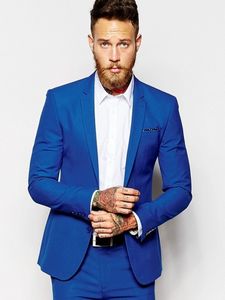 Moda Royal Blue Erkekler Wedding Tuxdos Notch Yaka Damat smokin Mükemmel Erkekler Ceket Blazer 2 Adet Suit (Ceket + Pantolon + Kravat) 2663