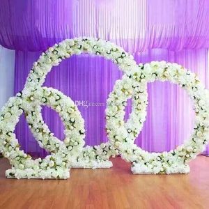 Personalizado nova rodada arco de ferro adereços de casamento estrada chumbo cenário de fundo decoração arco de ferro suporte quadro com seda flores artificiais ALFF