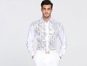 Высококачественная мужская рубашка с пайетками, хлопковая рубашка с длинным рукавом для жениха, аксессуары 08