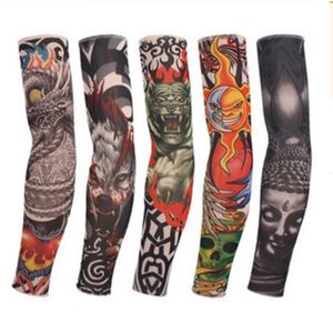 Nylon elástico falso temporário tatuagem manga outdoor braço manga protetor solar anti-uv de pesca condução elástica manga tatuagem meias