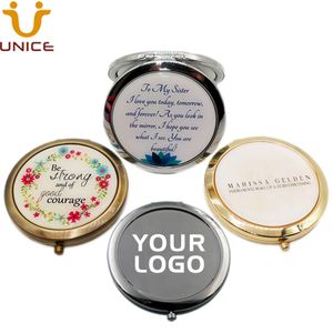 100pcs/lot özel logo taşınabilir makyaj cep kompakt ayna gümüş antika bakır altın siyah kozmetik çanta aynaları