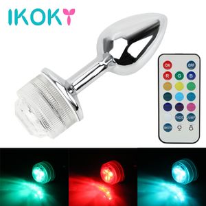 Led Işık Ile Ikoky Anal Plug Uzaktan Kumanda Ile Hiçbir Vibratör Paslanmaz Çelik Kadınlar Için Popo Fiş Prostat Masajı Seks Oyuncakları Kadın Erkek SH190730