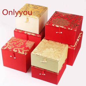 Роскошные мягкие квадратные желтые красные ювелирные изделия подарочная коробка шелковая ткань китайский деревянный коробка упаковки с коллекцией драгоценного камня декоративные коробки многосмысленные