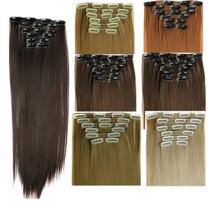 6pcs set Synthetic Clip In Hair Extensions Straight 24inch 140g Synthetic Clip On Hair Extensions More Colors