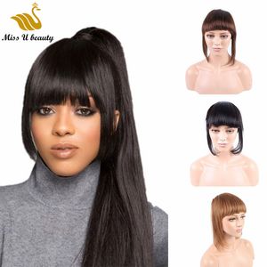 Gerçek İnsan Saç Patlama Siyah Kahverengi Sarışın Renkli Hairpieces Klip / Kadınlar için Bang Uzantıları