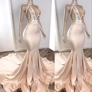 Yeni Seksi Şampanya Gece Elbise Giyin Yumavak V Boyun İllüzyonu Dantel Kristal Boncuklar Artı Boyut Boyutu Resmi Parti Elbise Balo Koyu Kıyafetleri