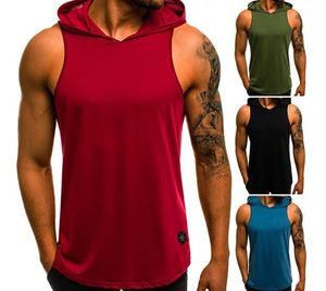 Homens Fitness Hoodies Tanques de Tanques Sem Mangas Bodybuilding Camiseta Moda Stringer Masculino Workout Com Capuz Vest Sportswear
