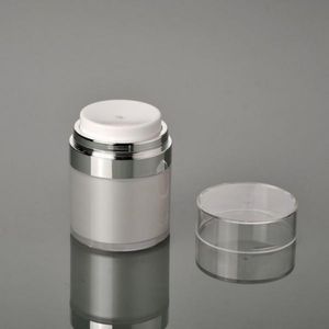 15 30 50 G / ML Vaso Airless acrilico bianco perla Barattolo per crema sottovuoto rotondo 0.5Oz 1Oz 1.7Oz Bottiglie per pompe per imballaggio cosmetico