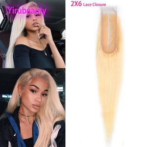 Brezilya İnsan Saçı 2x6 Dantel Kapatma Düz orta kısım 613# Blonde Silky 2 6 Kapanış Saç Ürünleri
