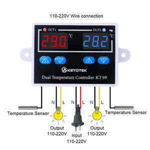 110V-220V AC 10A KT99 Digital Thermostat Incubator Temperature Controller Thermoregulator Heater Cooler Control With Dual Probe