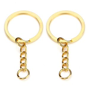 Chaveiro de ouro de 28 mm chaveiro redondo dividido anéis com corrente curta ródio bronze chaveiros mulheres homens jóias faça você mesmo chaveiros acessórios